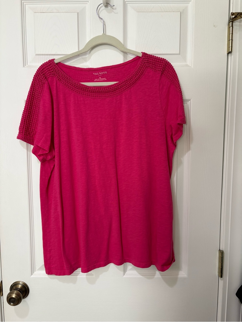 Talbots Fuchsia Crochet-Trim Short Sleeve Tee